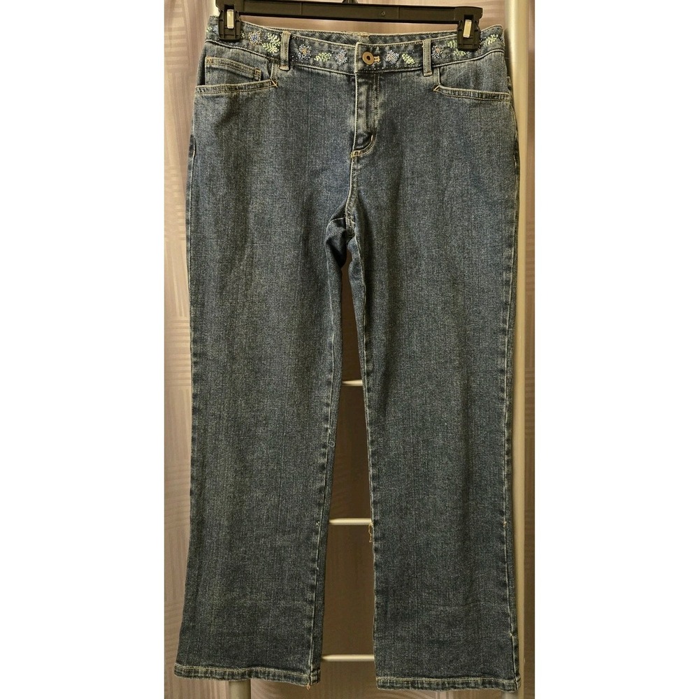 Petite Sophisticate Womens Size 8p Beaded Waistband Stretch Blue Jeans (30x27)